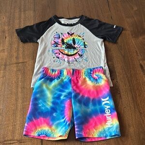 Hurley Tie-Dye Swim Shorts and Rash Guard Set
